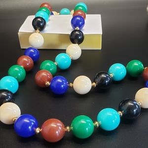 Vintage Colorful Acrylic Large Beaded Statement Necklace